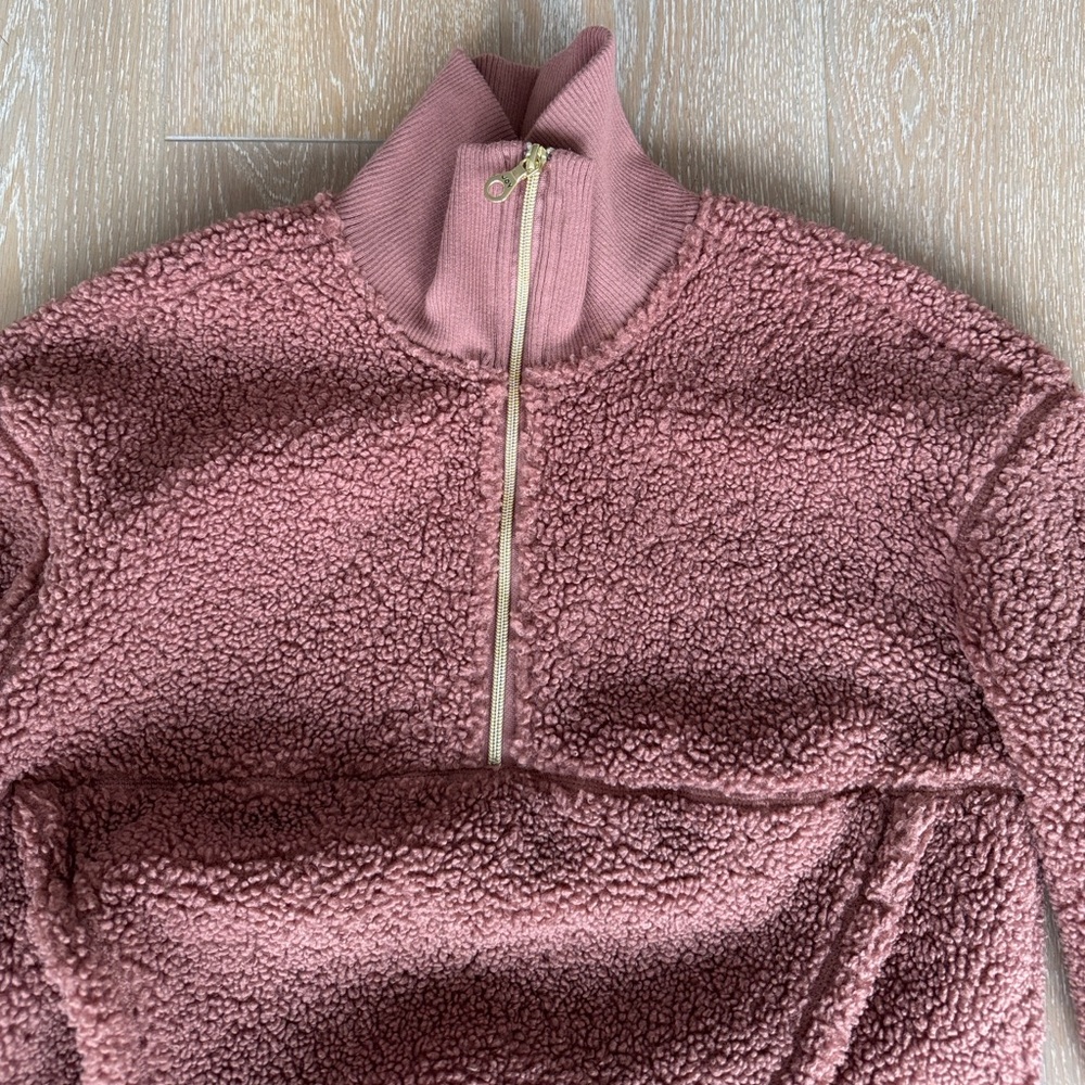JoyLab Sherpa Mauve Pink Quarter-Zip Fleece Pullover. Size Medium. - Picture 6 of 7